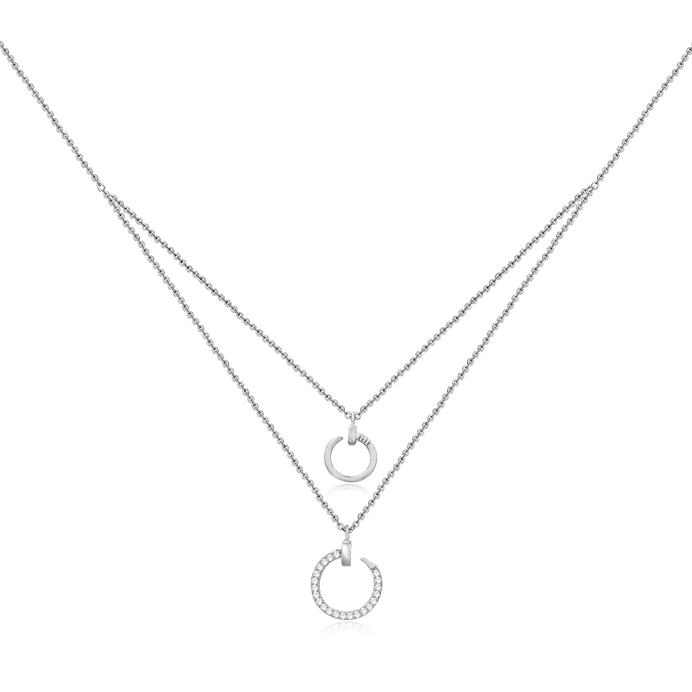 Wholesale Layered Necklace Circle Pendant in Rhodium